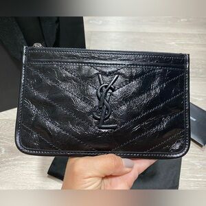 Authentic NWT Saint Laurent Crinkled Calfskin Matelasse Monogram Niki Bill Pouch